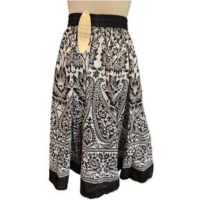 J Gee Floral Paisley Skirt Black White Elastic Waist Boho‎ Festival Size L NWT